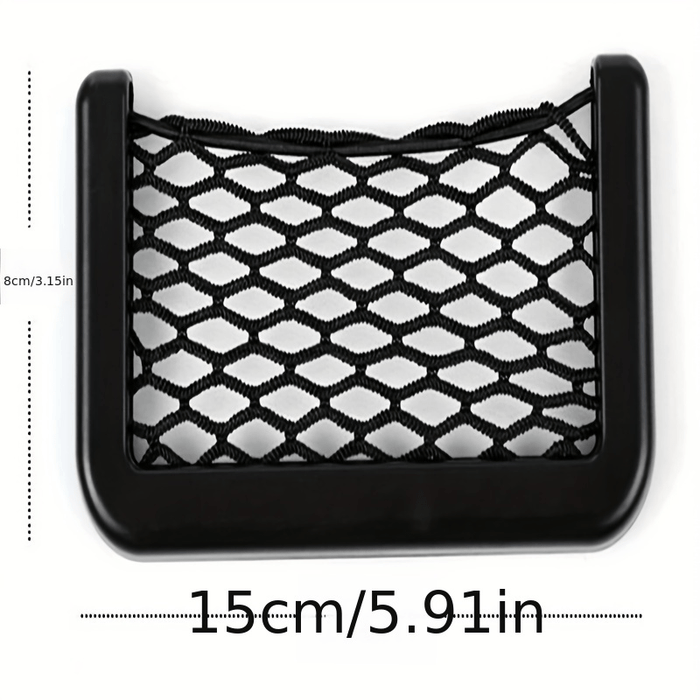 Adjustable Car Storage Net Pocket - Sleek Black, Easy Install for Phone & Cards