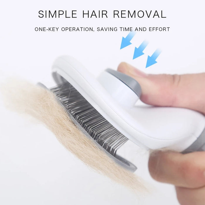 Self-Cleaning Pet Grooming Brush for Dogs & Cats - Easy Hair Removal Comb with Soft Bristles, Durable Plastic Handle in Gray/White/Pink - Ideal for All Breeds, Dog Grooming