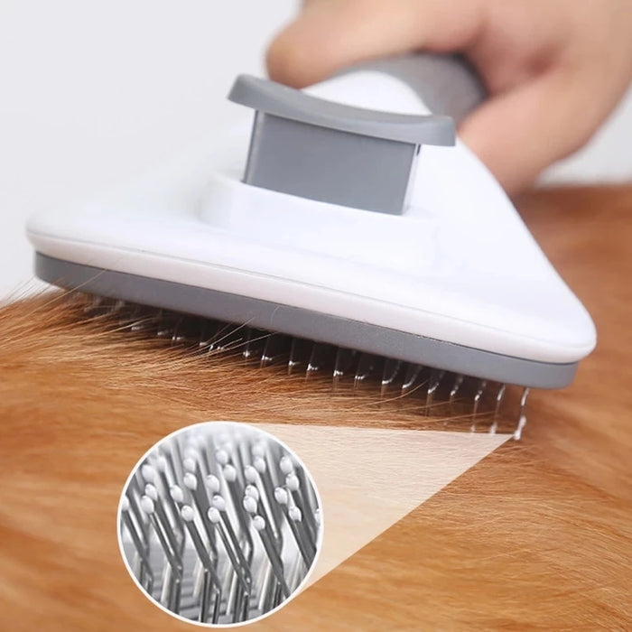 Self-Cleaning Pet Grooming Brush for Dogs & Cats - Easy Hair Removal Comb with Soft Bristles, Durable Plastic Handle in Gray/White/Pink - Ideal for All Breeds, Dog Grooming