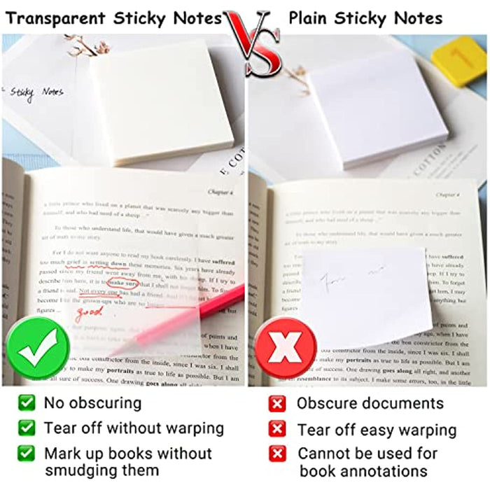 1pc 50 sheets 50-Sheet Transparent Sticky Notes: Waterproof Self-Adhesive Translucent Notes for Books, Journals, and Office Use