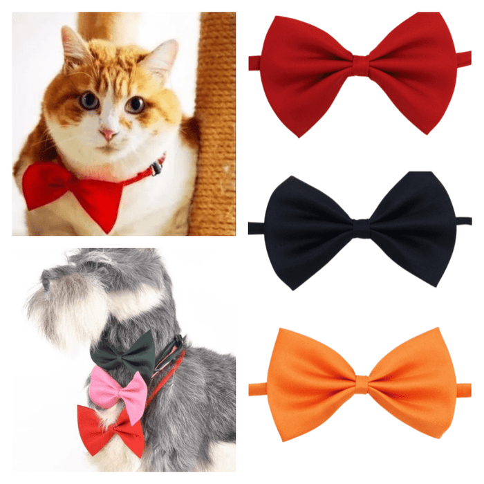 Chic Adjustable Pet Bow Tie Collar - Durable Polyester, Fits Small to Large Dogs & Cats