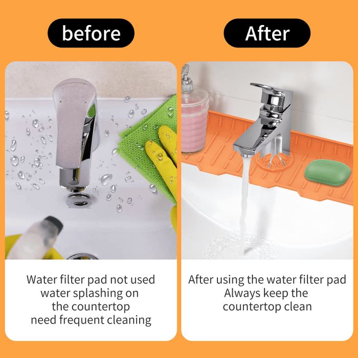 Silicone Faucet Splash Guard & Sponge Holder - Foldable Kitchen and Bathroom Countertop Protector Mat