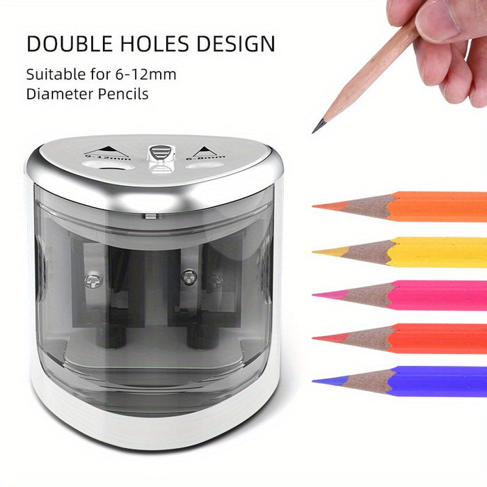 Electric Pencil Sharpener, Thick And Thin Dual-hole Semi-automatic Pencil Sharpener For Students, Powerful Two-hole Pen Turner