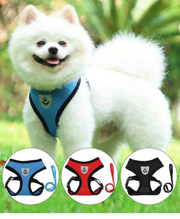 Dog Harnesses Leash, Mesh Cloth Pet Collars, Puppy Breathable Reflective Lead Dog Rope, Adjustable Pet Supplies Christmas Gift