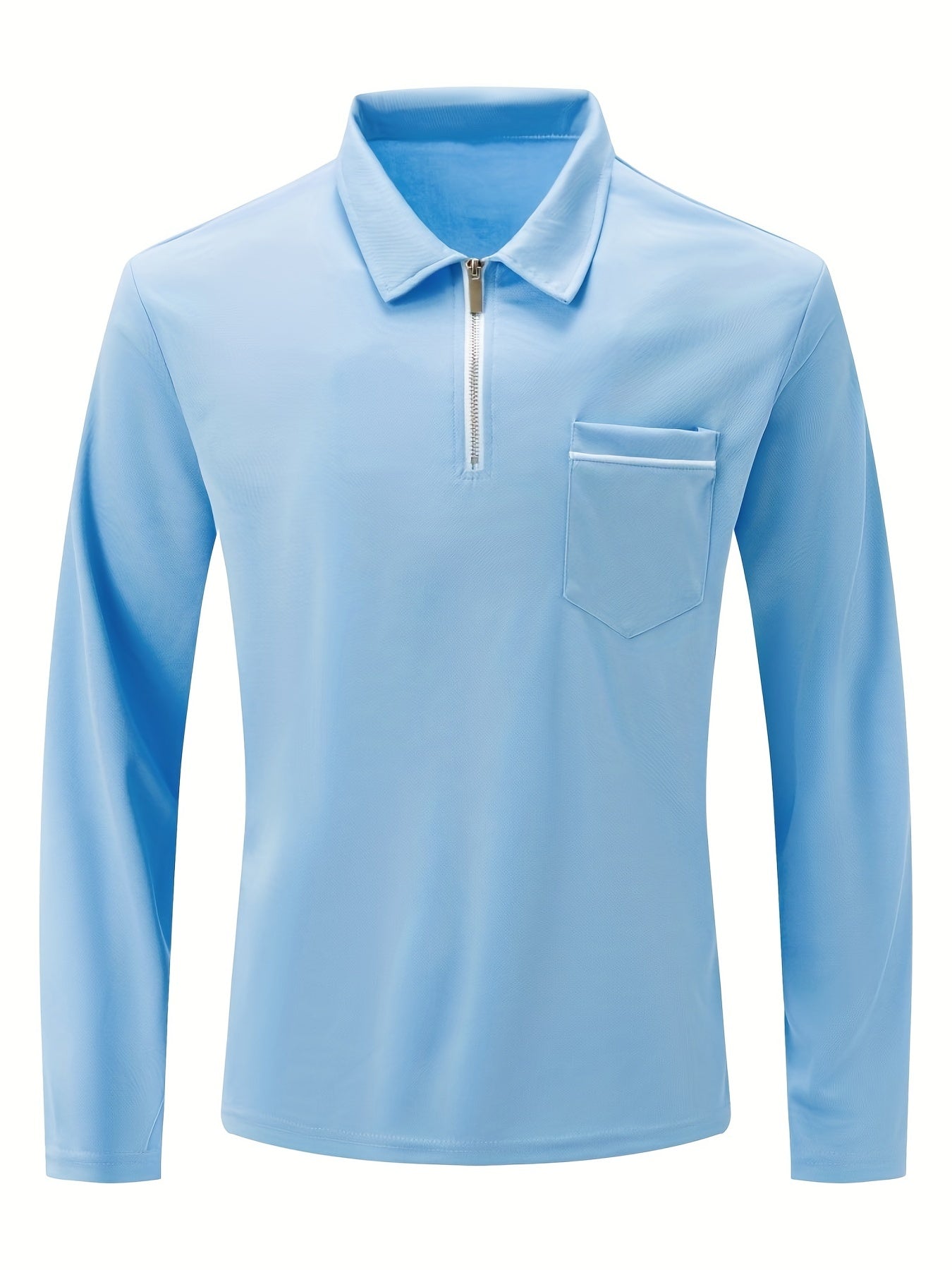 Men's Casual Long Sleeve Zipper Lapel Shirt with Chest Pocket, Spring/Fall Outdoor Wear