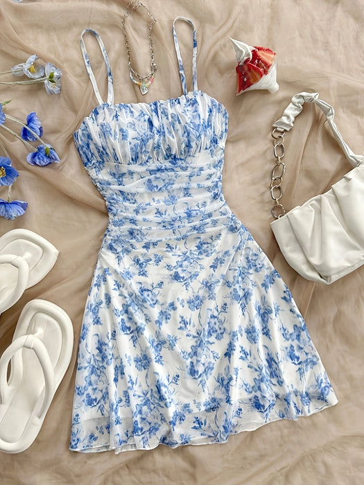 [New Floral Print Elegant Dress] Women's New Floral Print Halter Dress Fashionable Elegant Suitable for All Seasons