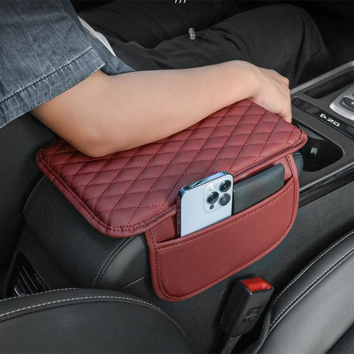 1pc Car Armrest Box Heightening Pad With Side Storage Bag, Car Armrest Box Cushion With Storage Pocket, Car Interior Decoration Accessories, Universal For Four Seasons