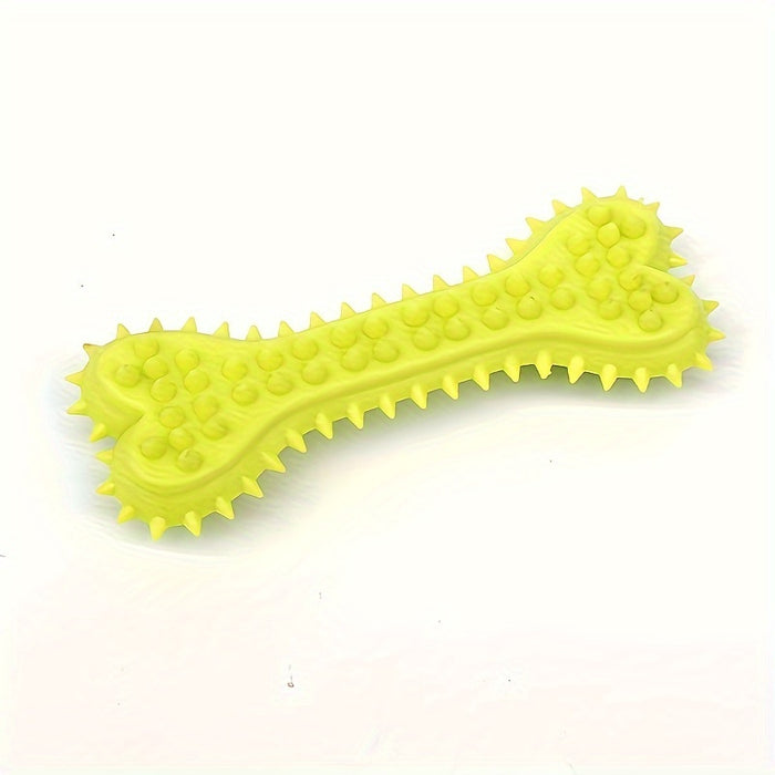 Polka Dot Bone-Shaped Dog Chew Toy - Durable Rubber Toothbrush Stick For Teeth Cleaning, Training & Play