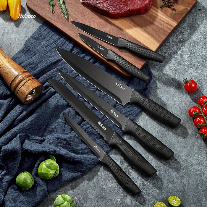 14 pieces 14-Piece Black Knife Block Set with Built-in Sharpener, Includes Chef's Knife, Paring Knife, and More