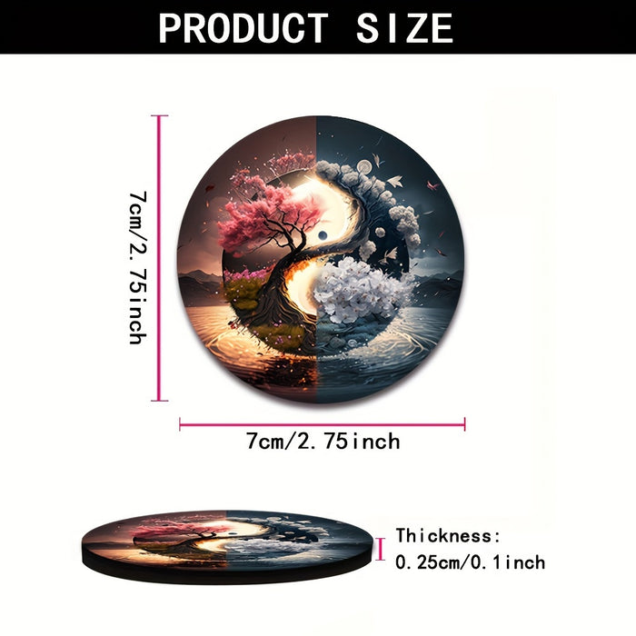 Tree of Life Car Cup Holder Coasters - Set of 2, Blue Tree Design Rubber Cup Mats, Washable Auto Accessories for Vehicle Cup Holders - Spiritual Lake Scenery Home Decor