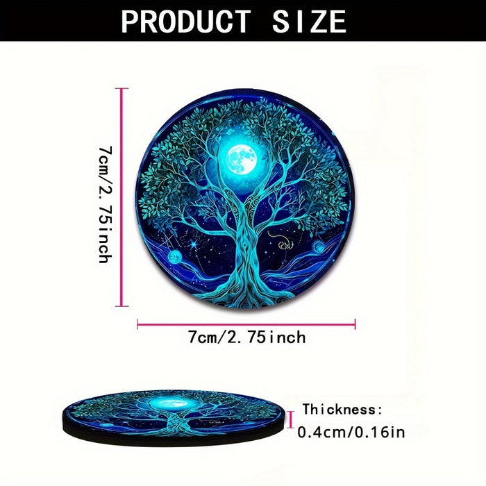 Tree of Life Car Cup Holder Coasters - Set of 2, Blue Tree Design Rubber Cup Mats, Washable Auto Accessories for Vehicle Cup Holders - Spiritual Lake Scenery Home Decor