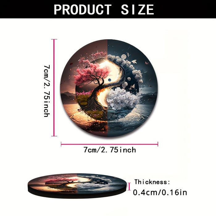 Tree of Life Car Cup Holder Coasters - Set of 2, Blue Tree Design Rubber Cup Mats, Washable Auto Accessories for Vehicle Cup Holders - Spiritual Lake Scenery Home Decor