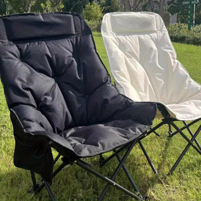 Ergonomic High-Back Moon Chair Set with Cushion - Stainless Steel Frame, Portable & Foldable - For Outdoor BBQs, Picnics & Camping - Perfect for Adults - Ideal Gift for Garden Lovers & Outdoor Enthusiasts