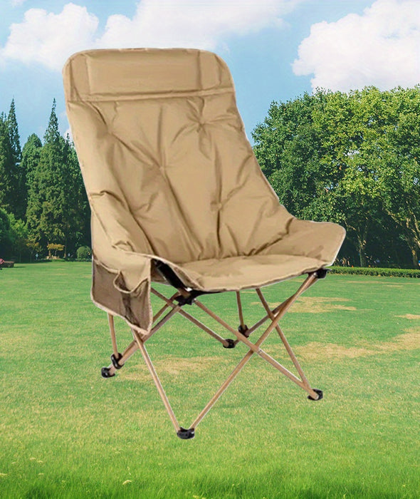 Ergonomic High-Back Moon Chair Set with Cushion - Stainless Steel Frame, Portable & Foldable - For Outdoor BBQs, Picnics & Camping - Perfect for Adults - Ideal Gift for Garden Lovers & Outdoor Enthusiasts