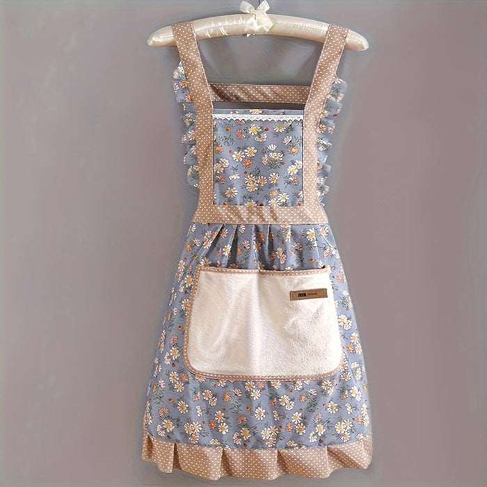 1pc Waterproof & Oil-Resistant Canvas Apron - Floral Design with Adjustable Strap, Breathable Fabric, Ideal for Chefs & Waitstaff