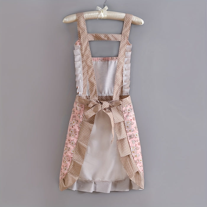 1pc Waterproof & Oil-Resistant Canvas Apron - Floral Design with Adjustable Strap, Breathable Fabric, Ideal for Chefs & Waitstaff