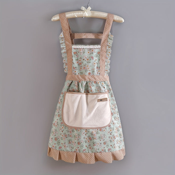 1pc Waterproof & Oil-Resistant Canvas Apron - Floral Design with Adjustable Strap, Breathable Fabric, Ideal for Chefs & Waitstaff
