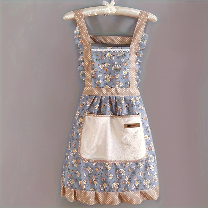 1pc Waterproof & Oil-Resistant Canvas Apron - Floral Design with Adjustable Strap, Breathable Fabric, Ideal for Chefs & Waitstaff