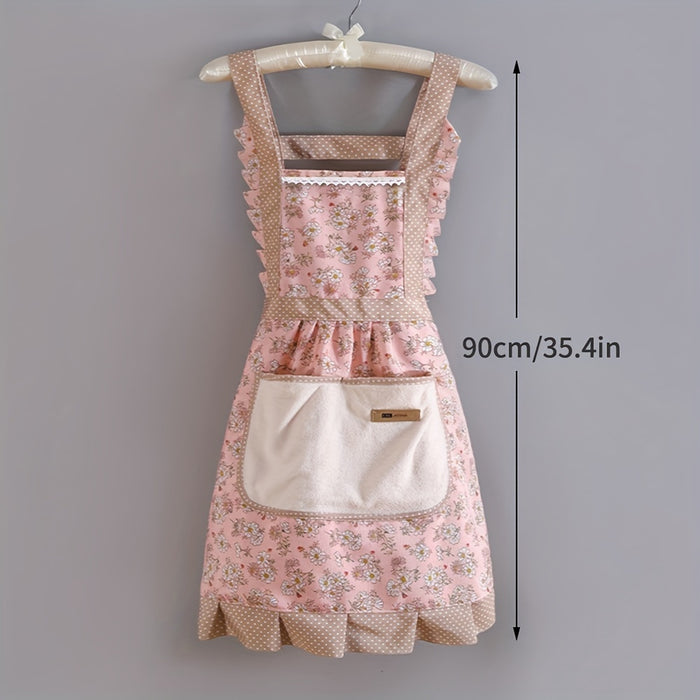 1pc Waterproof & Oil-Resistant Canvas Apron - Floral Design with Adjustable Strap, Breathable Fabric, Ideal for Chefs & Waitstaff