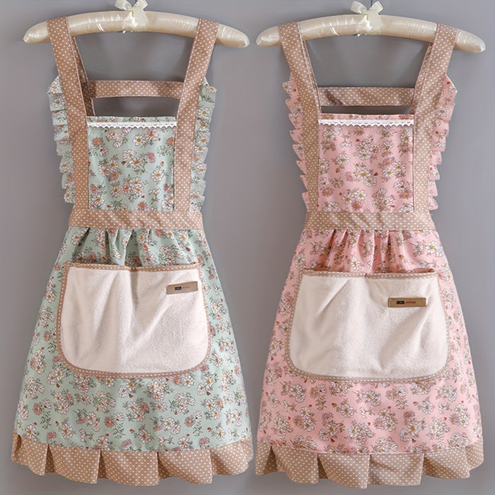 1pc Waterproof & Oil-Resistant Canvas Apron - Floral Design with Adjustable Strap, Breathable Fabric, Ideal for Chefs & Waitstaff