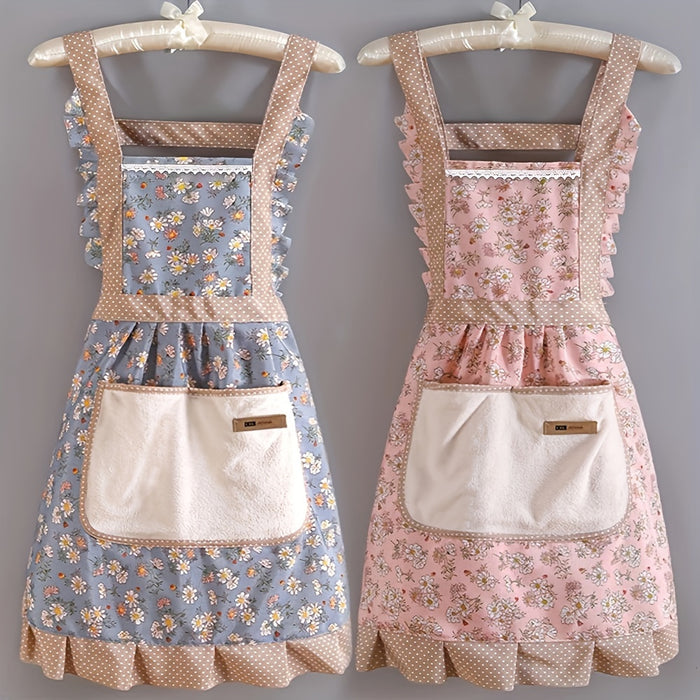 1pc Waterproof & Oil-Resistant Canvas Apron - Floral Design with Adjustable Strap, Breathable Fabric, Ideal for Chefs & Waitstaff