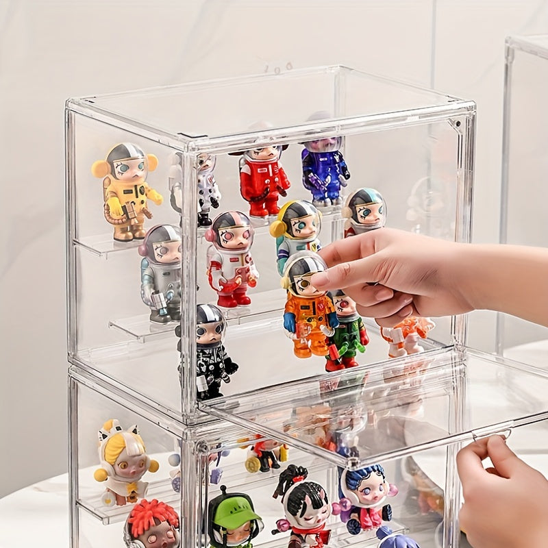 Doll figurine plastic display cabinet, transparent dust-proof collectible Mystery Box storage, multi-purpose storage box with flip cover, desktop storage box for winter