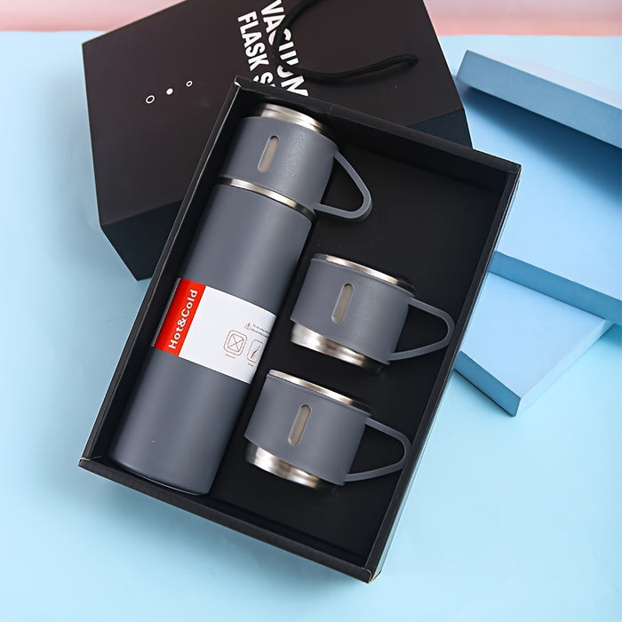 A Set of Stainless Steel Vacuum Flask Combination, 500ml/16.9oz Insulation Beverage Bottle, with 2 One Cup Lid Accessories, Reusable, Machine Washable, Multi-Functional Travel Cup, Suitable for Hot and Cold Drinks, Gift Packa