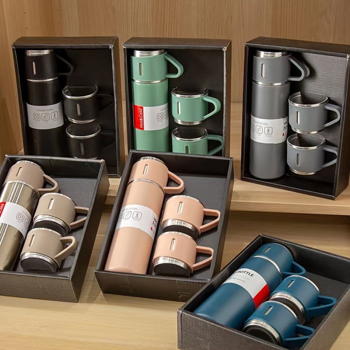 A Set of Stainless Steel Vacuum Flask Combination, 500ml/16.9oz Insulation Beverage Bottle, with 2 One Cup Lid Accessories, Reusable, Machine Washable, Multi-Functional Travel Cup, Suitable for Hot and Cold Drinks, Gift Packa
