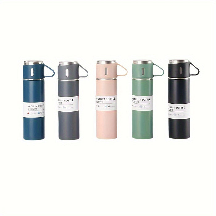 A Set of Stainless Steel Vacuum Flask Combination, 500ml/16.9oz Insulation Beverage Bottle, with 2 One Cup Lid Accessories, Reusable, Machine Washable, Multi-Functional Travel Cup, Suitable for Hot and Cold Drinks, Gift Packa