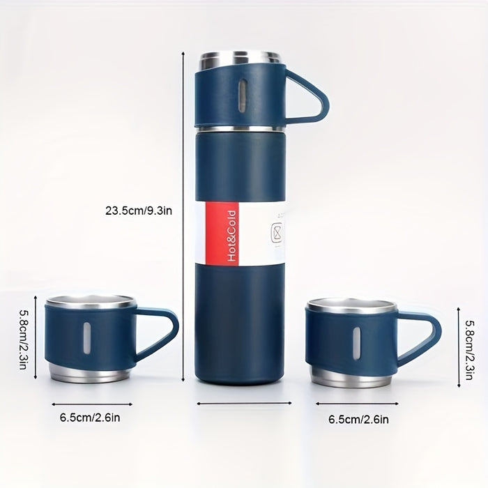 A Set of Stainless Steel Vacuum Flask Combination, 500ml/16.9oz Insulation Beverage Bottle, with 2 One Cup Lid Accessories, Reusable, Machine Washable, Multi-Functional Travel Cup, Suitable for Hot and Cold Drinks, Gift Packa