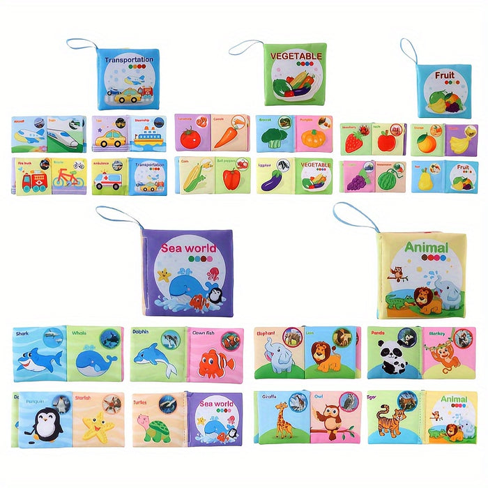 5pcs Small Books With Sand Sound Non-Tearable Cloth Book Cognitive Cloth Book Fruit Animals Educational Toys, Promoting Early Learning And Cognitive Development Cloth Books Perfect Christmas Birthday Gifts, Halloween, Thanksg