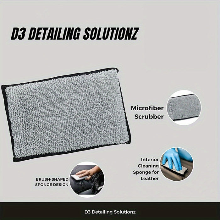Microfiber Cleaning Sponges for Car Interior Detailing, Dual-Sided Stain Removal Sponges for Leather, Plastic, Vinyl, and Upholstery, Multipurpose Household and Kitchen Cleaning Pads