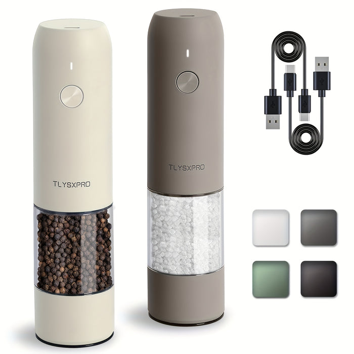 2pcs, Pepper Grinder, Household Sea Salt Ginder, Electric Adjustable Spice Grinder, Automatic Pepper Mill, Reusable USB Rechargeable Pepper Crusher for Kitchen Camping Picnic Camping, Kitchen Gadgets, Mother's Day Gifts Kitch