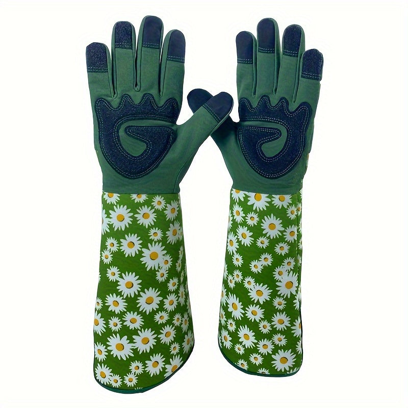 1 Pair Ambidextrous Thorn Proof Gardening Gloves, Polyester Material, Lead & Latex Free, Touch Screen Compatible, Breathable with Reinforced Fingertips & Extended Sleeves for Rose Pruning & Outdoor Work