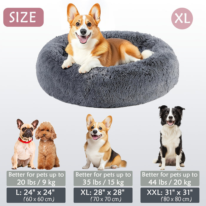 Calming Dog & Cat Bed, Donut Cuddler Warming Cozy Soft Round Bed, Fluffy Faux Fur Plush Cushion Bed For Small Medium And Large Dogs And Cats (16"/20"/24"/28"/31"/39") Christmas Gift