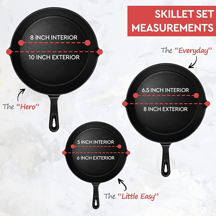 3PCS\4PCS\5pcs Cast Iron Skillet Set, Cast Iron Pan Without Coating Set, 6 Inch/8 Inch/10 Inch Cast Iron Frying Pan, Household Pan, Kitchen Accessories, Home Cook