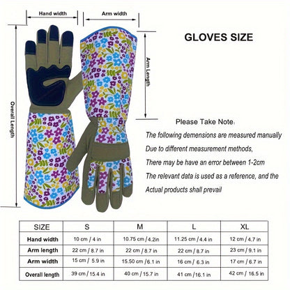 1 Pair Ambidextrous Thorn Proof Gardening Gloves, Polyester Material, Lead & Latex Free, Touch Screen Compatible, Breathable with Reinforced Fingertips & Extended Sleeves for Rose Pruning & Outdoor Work