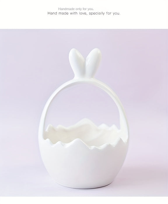 Cute Pastel Pink Ceramic Bunny Basket for Easter, Perfect for Holding Flowers Or Fruits As a Decorative Piece.