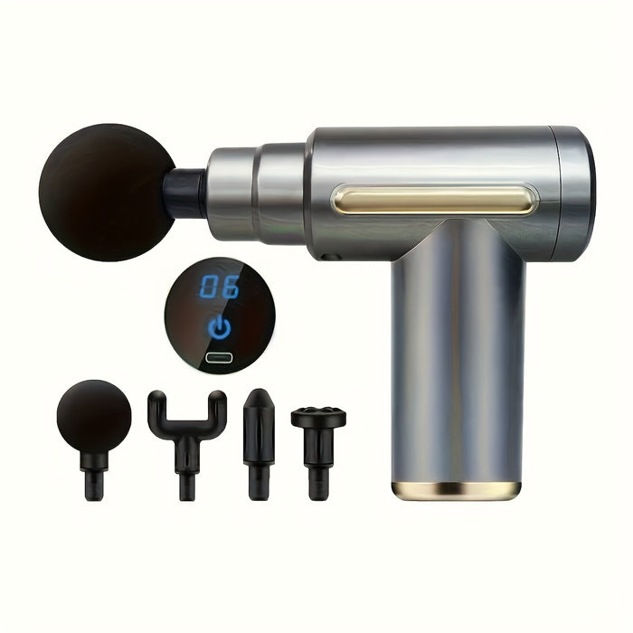 Portable LCD Massage Gun with USB Charging, Durable ABS Material, 4 Interchangeable Heads, Digital Display & Ergonomic Handle - Perfect for Fitness, Outdoor Use & Holiday Gifts (Black & Golden), Outdoor Massage Device | Moder