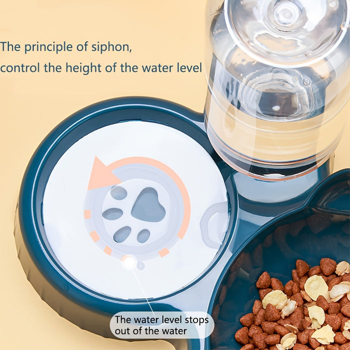 3-in-1 Pet Feeding Set: Tilted Cat Bowls with Gravity Water Bottle and Ear Design for Neck Protection