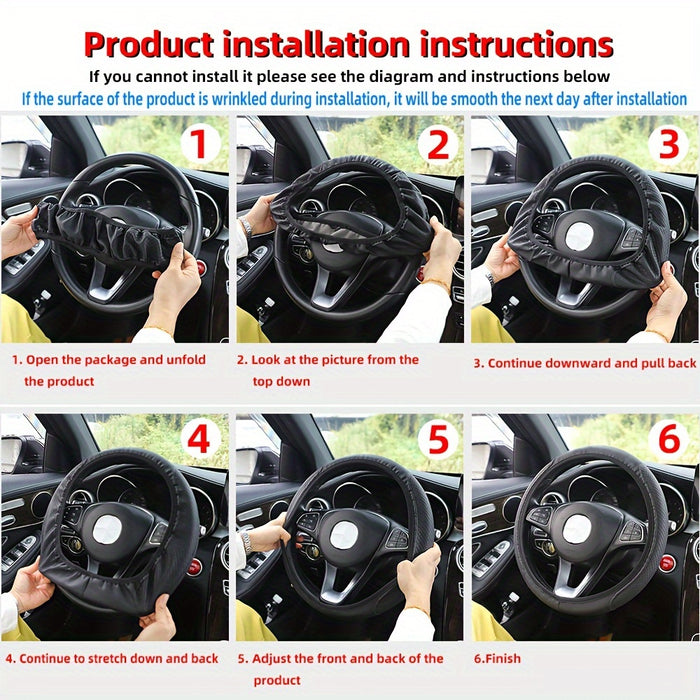 Embossed Faux Leather Car Steering Wheel Cover, Soft Comfortable Grip, Universal Fit 14.57-14.96inch Diameter, Automotive Accessory without Inner Ring