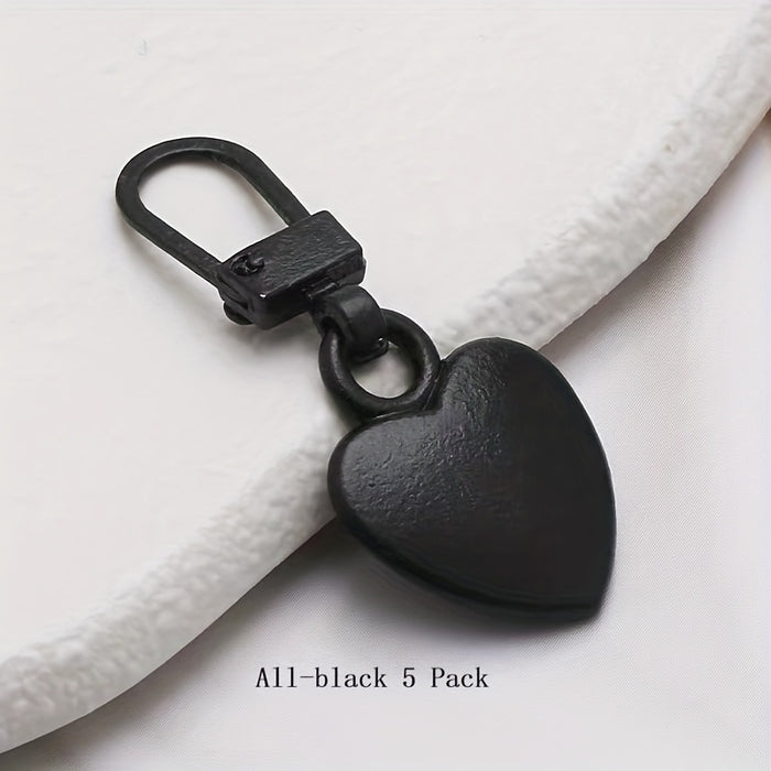 5 Versatile Heart-shaped Golden Accessories With Small Holes, Semi-automatic Head Pull Pieces That Can Be Disassembled, Suitable For Replacing Zipper Heads On Bags, Jackets, Clothes, Shoes, And Boots, As Well As Pendant Zippe
