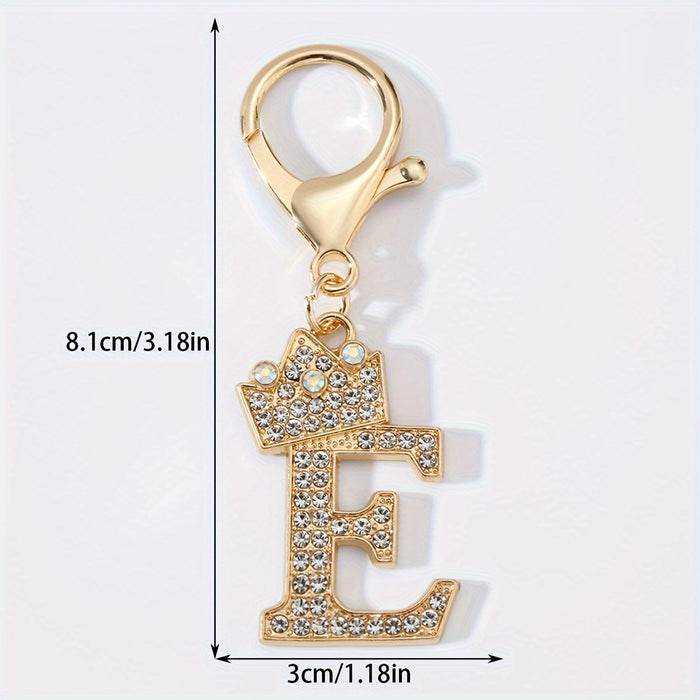 1pc Fashion Zinc Alloy Artificial Diamond Crown 26 English Letters Key Chain For Men, Bag Pendant To Friends