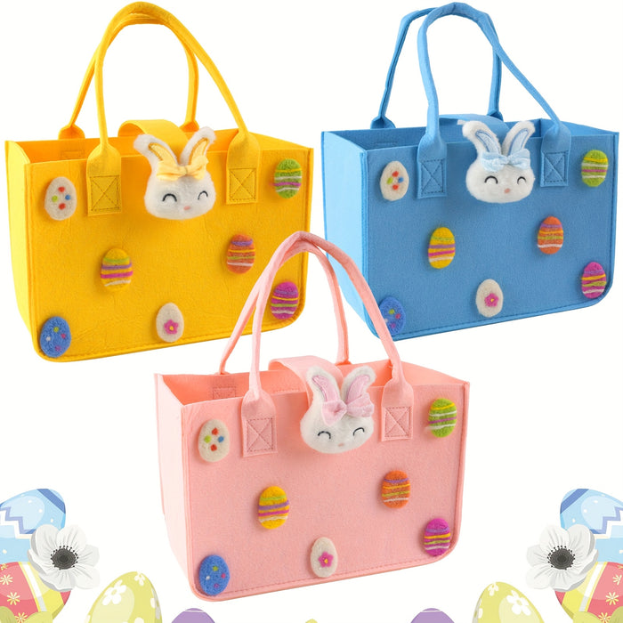[Easter Celebration] Large Felt Easter Baskets with Handles - Colorful Egg Hunt Tote Bags, Bunny and Chick Designs, 12" x 7.8" x 6.8", Ideal for Gift Collection, Baskets for Gifts