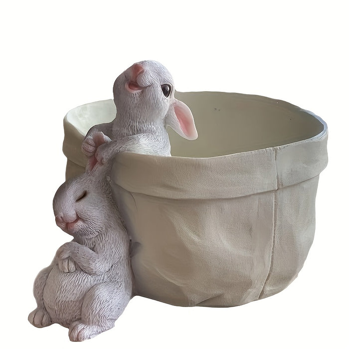 [Easter Resin Rabbit Sculpture] Easter-Themed Resin Rabbit Sculpture - Charming Animal Statue for Garden, Office Decor & Succulent Planters