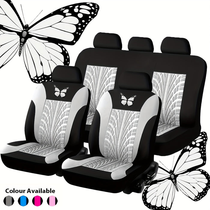 Car Seat Cover Full Set, Red Universal Butterfly Pattern Embroidery Auto Seat Cover Set Christmas Gift