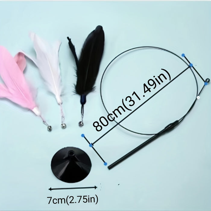 1pc Interactive Feather Cat Teaser Stick Toy with Bell and Suction Cup for Cat Play and Exercise