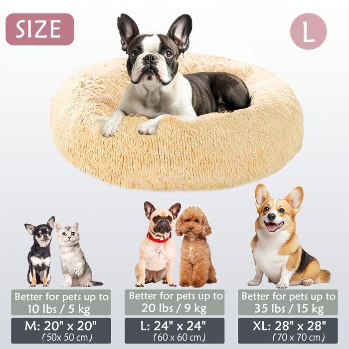 Calming Dog & Cat Bed, Donut Cuddler Warming Cozy Soft Round Bed, Fluffy Faux Fur Plush Cushion Bed For Small Medium And Large Dogs And Cats (16"/20"/24"/28"/31"/39") Christmas Gift