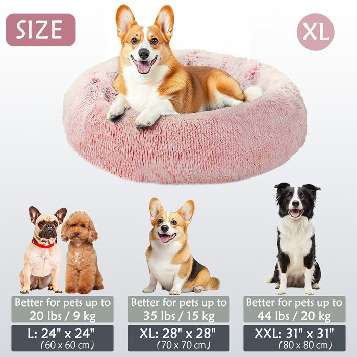 Calming Dog & Cat Bed, Donut Cuddler Warming Cozy Soft Round Bed, Fluffy Faux Fur Plush Cushion Bed For Small Medium And Large Dogs And Cats (16"/20"/24"/28"/31"/39") Christmas Gift