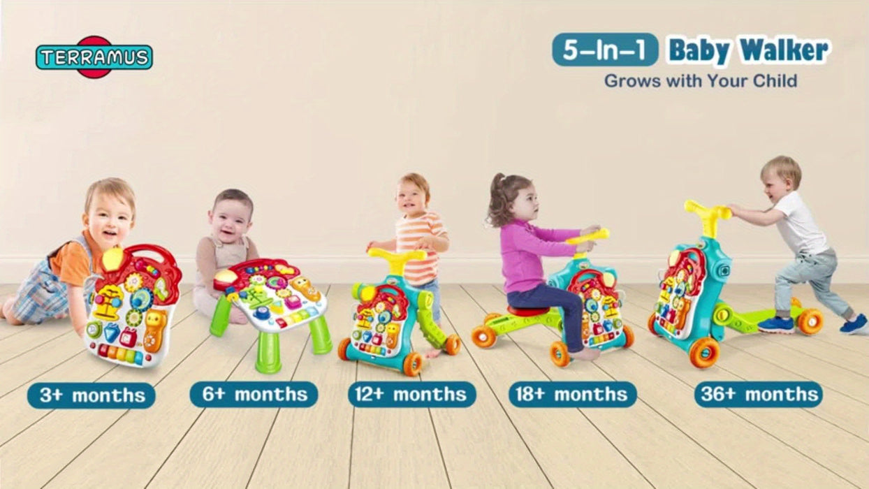 5 in 1 Baby Walker Sit-to-Stand Toys, Learning Walker for Boys Girls Toddler, Multifunctional Educational Activity Center Removable Play Panel, Push Walker Toys Gifts for Infant 6+ Months, Birthday Gift, Children'S Gifts, Eas